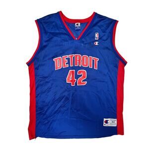 1990s Champion Detroit Pistons Jerry Stackhouse #42 Blue Mens Jersey Size L
